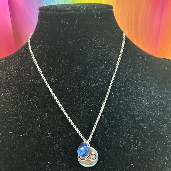 Silver Infinity Pendant Necklace with Blue Accent - Picture 3 of 7